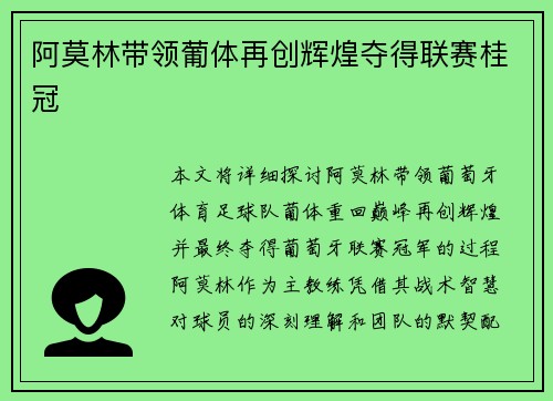 阿莫林带领葡体再创辉煌夺得联赛桂冠