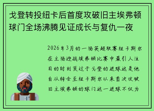 戈登转投纽卡后首度攻破旧主埃弗顿球门全场沸腾见证成长与复仇一夜